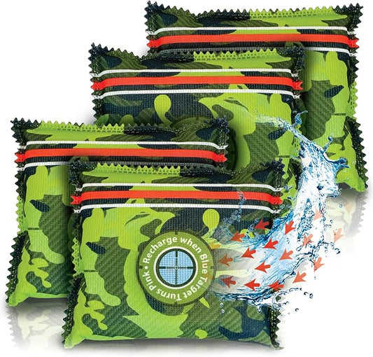Gun Safe Dehumidifier Camouflage - Rechargeable Desiccant Dehumidifier Bags - Reusable & Absorbs Moisture & Humidity - 4x Pack