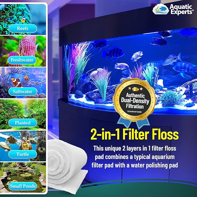 Aquatic Experts Aquarium Filter Floss for Fish Tank Filters - FilterFirst Aquarium Filter Pad - Media Roll for Crystal Clear Water, 3/4" - 1" Thick (18 Inch Wide, 72 Inch Long)