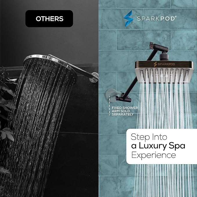 SparkPod Square Rain Shower Head with Extension Arm - Height Adjustable Shower Head with High Pressure Performance - Easy 1-Minute Installation (11" Arm Extension, Vintage Oil-Rubbed Bronze)