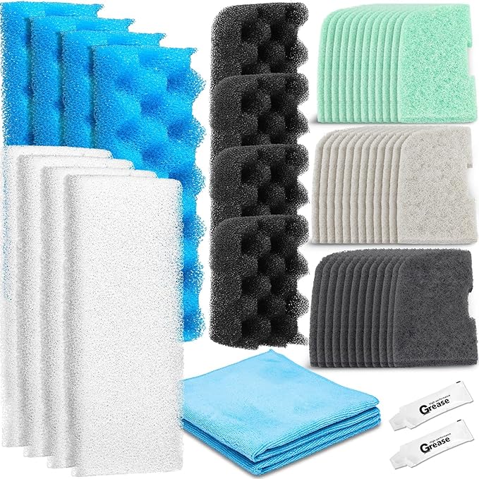 52 Pcs Replacement Filter Media Kit Compatible with Fluval 306/307 Aquarium Filters, Include Three Bio-Foams, Ammonia/Phosphate/Nitrite Remover, Towel and Grease