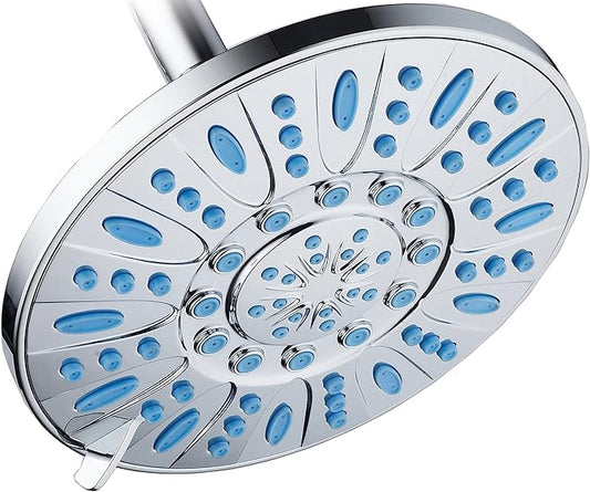 AquaDance 7-inch 6-Setting Rainfall Showerhead with Anti-Microbial Microban Protection from Mold, Mildew, and Bacteria - Clog-Free Wave Blue Jets, Chrome Finish