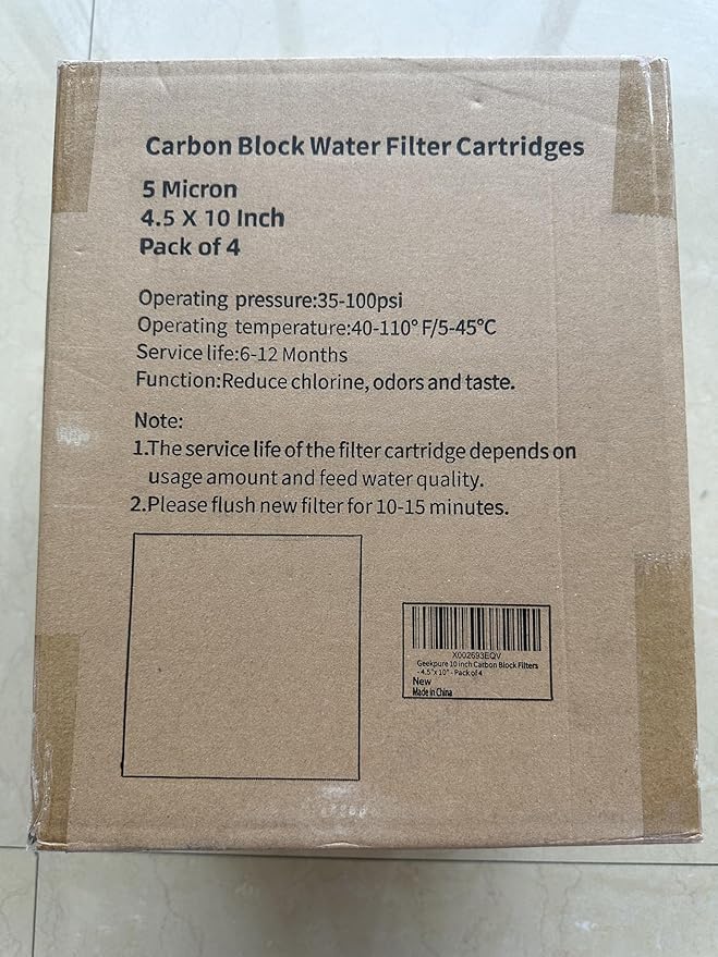 10-Inch Whole House Carbon Block Water Filter -4.5" x 10"-5 Micron- Pack 4