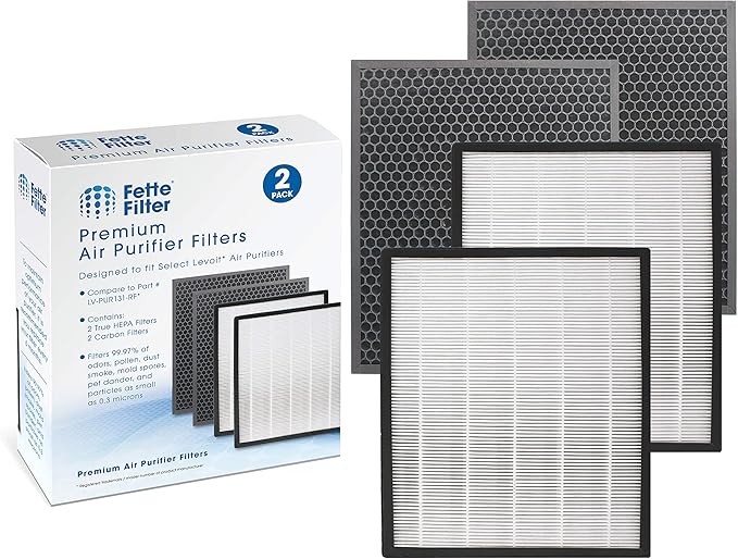Fette Filter - LV-PUR131 Premium Replacement Filters Compatible with LEVOIT Air Purifier Models LV-PUR131s and LV-PUR13, LV-PUR131-RF, 2 Pack Filters and 2 Activated Carbon Filters.