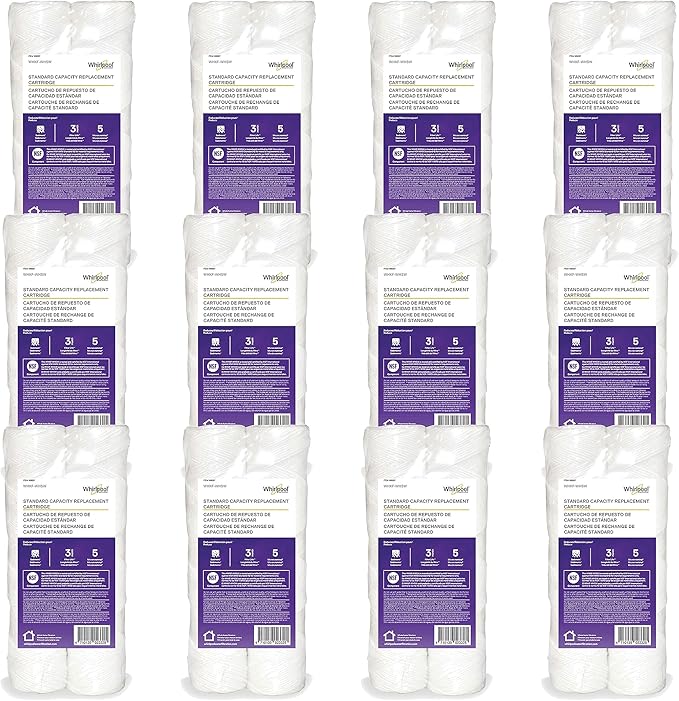 Whirlpool 10" x 2.5" String Wound Whole House Water Filters, NSF Certified 5-Micron Filtration Reduces Sediment for Well Water, WHKF-WHSW, 24-Pack