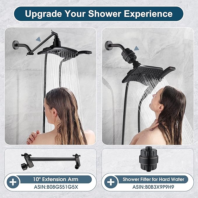 BRIGHT SHOWERS High Pressure Shower Head with Handheld, Oil Rubbed Bronze Dual Showerhead Combo with Rainfall Spray, Detachable Hand Held Shower, 60" Stainless Steel Hose