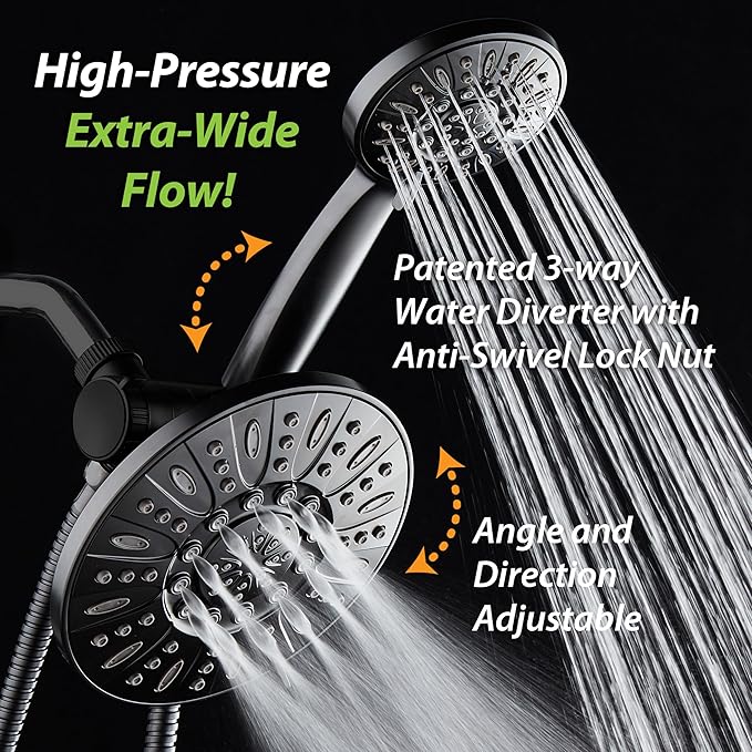 AquaDance 7" Premium High Pressure 3-Way Rainfall Combo for The Best of Both Worlds - Enjoy Luxurious Rain Showerhead and 6-Setting Hand Held Shower Separately or Together - Matte Black Finish