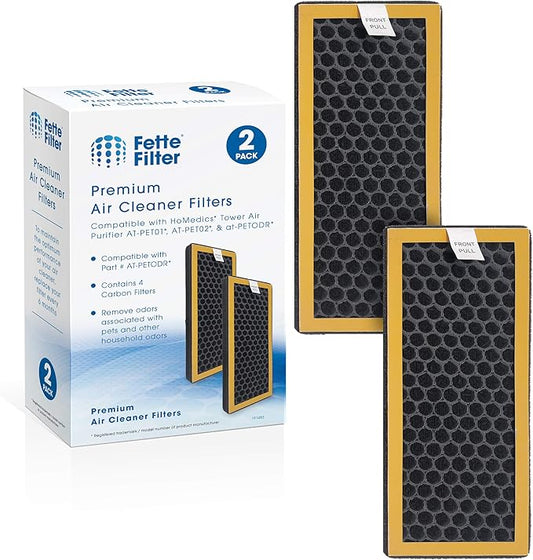 Fette Filter - Air Purifier Activated Carbon Filter Compatible with HoMedics TotalClean PetPlus. Compare to Part # AT-PET01, AT-PET02, AT-PETODR - Pack of 2