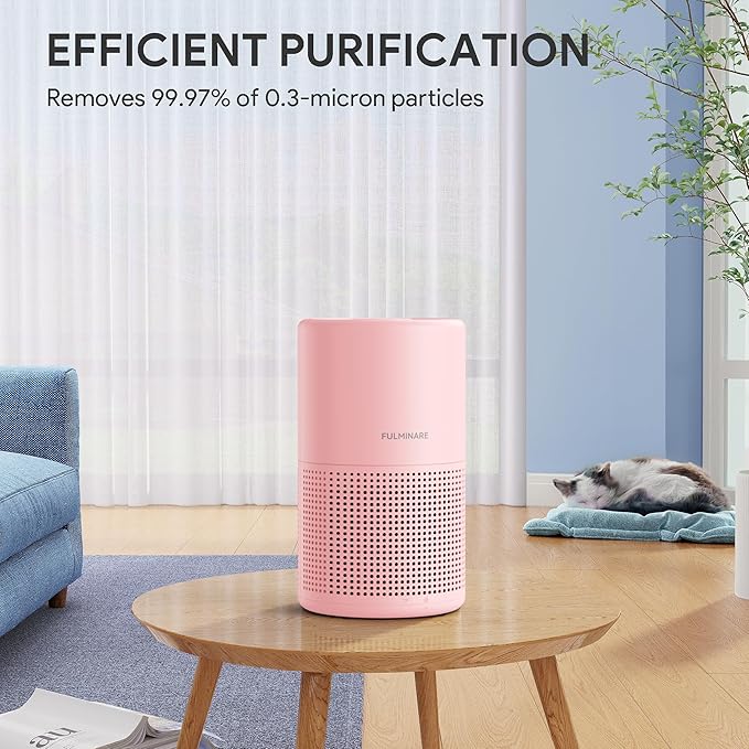 FULMINARE Air Purifiers for Bedroom H13 True HEPA Air Filter, Quiet Air Cleaner With Night Light, Portable Small Air Purifier for Home, Office, Living Room (Pink)