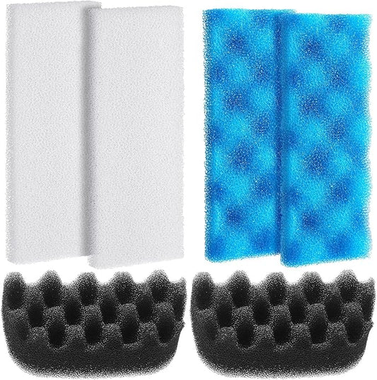 6 Pcs Aquarium Filters Bio Sponge Sets Compatible with Fluval 206/207, Including 2 Blue 2 White 2 Black Bio Sponge for Replacement Filter Media Kit