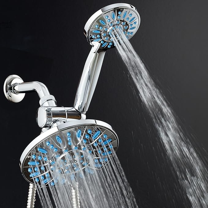 Antimicrobial/Anti-Clog High-Pressure 30-setting Rainfall Shower Combo by AquaDance with Microban Nozzle Protection from Growth of Mold Mildew & Bacteria for Stronger Shower! Wave Blue