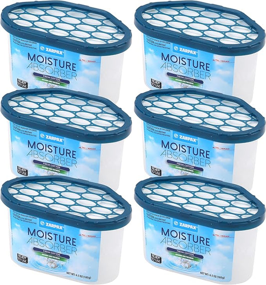 Moisture Absorber Fresh Cotton 6.5 oz/185g | Removes Moisture, Damp & Humidity | Odor Absorber With Fresh Cotton Fragrance | Moisture Trap for Bathroom, Closet, Kitchen | Set of 6