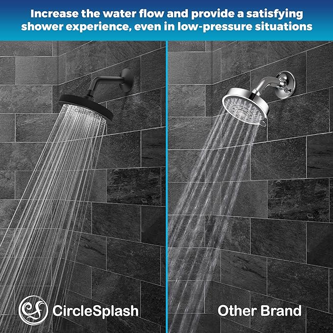 High Pressure Shower Head - Anti-Clogging Silicone Nozzles - 2.5 GPM Removable Restrictor - Easy Clean Adjustable Replacement - easy to install with Plumbers Tape - 6 inch - Oil Rubbed Bronze Finish