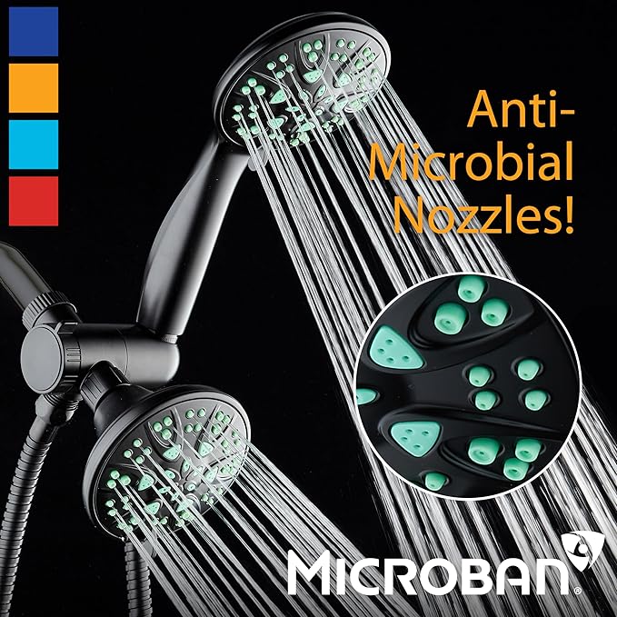 AquaDance Antimicrobial/Anti-Clog High-Pressure 30-setting Dual Head Combination Shower with Microban Nozzle Protection From Growth of Mold, Mildew & Bacteria for a Healthier Shower – Coral Green