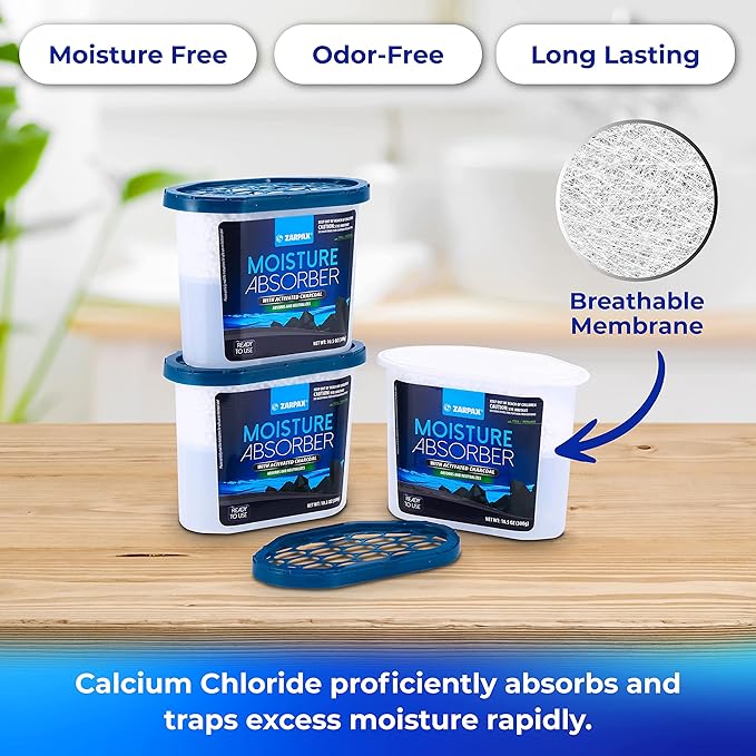 Moisture Absorber Activated Charcoal 10.5 oz/300g | Removes Moisture, Damp, Humidity & Odors | Odor Absorber | Moisture Trap for Bathroom, Closet, Kitchen & Small Spaces | Set of 4