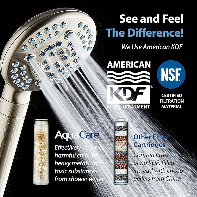 AquaCare 4X High Pressure 10-mode Filter Handheld Shower Head with Dual Power Wash - Clean Tub, Tile & Pets, Remove Chlorine, Metals & Toxins from Water to Protect Skin, Hair & Nails. Nickel Finish