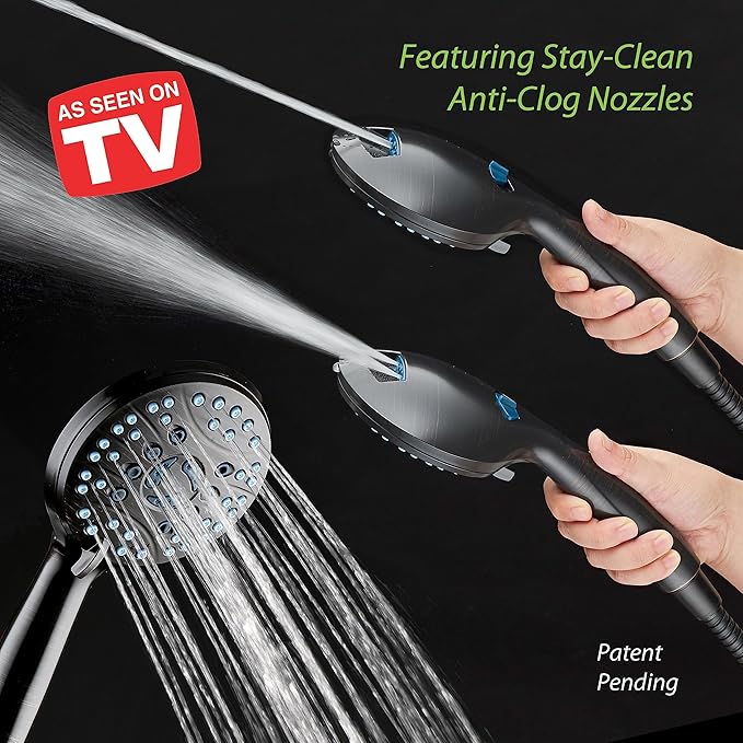 Hotel Spa AquaCare for California As-Seen-On-TV High Pressure Handheld Rain 50-mode 3-way Shower Head Combo with Adjustable Arm, Anti-clog Jets, Tub & Pet Power Wash, 6 ft. Hose, Rubbed Bronze