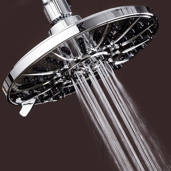 AquaDance High Pressure 6-Setting, 7" Rainfall Shower Head – Tested to Meet US Quality Standards, Angle-Adjustable, with Tool-Free Installation – Chrome Finish