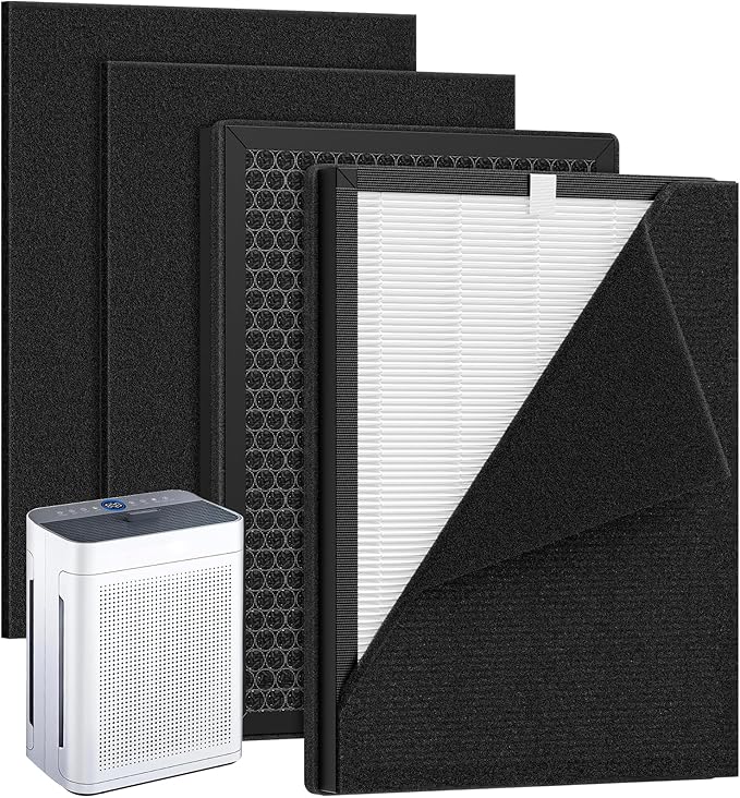 2 Pack K2 Replacement Filter Compatible with LUNINO K2 &TER Air MK-AP01 Air Purifier, 3-Stage Double-sided HEPA Filters & 2 Washable Carbon Pre-filters