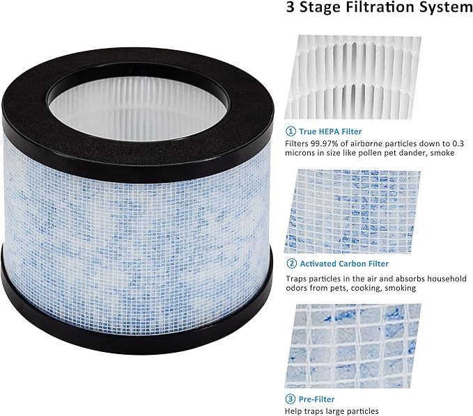 2 Pack MK01 DH-JH01 True HEPA Replacement Filters Compatible with AROEVE MK01 MK06 MG01JH,Kloudi Air Cleaner Purifier DH-JH01,TZ-K1,Elechomes EPI081/EP1081,Intelabe EP1080 Air Purifier