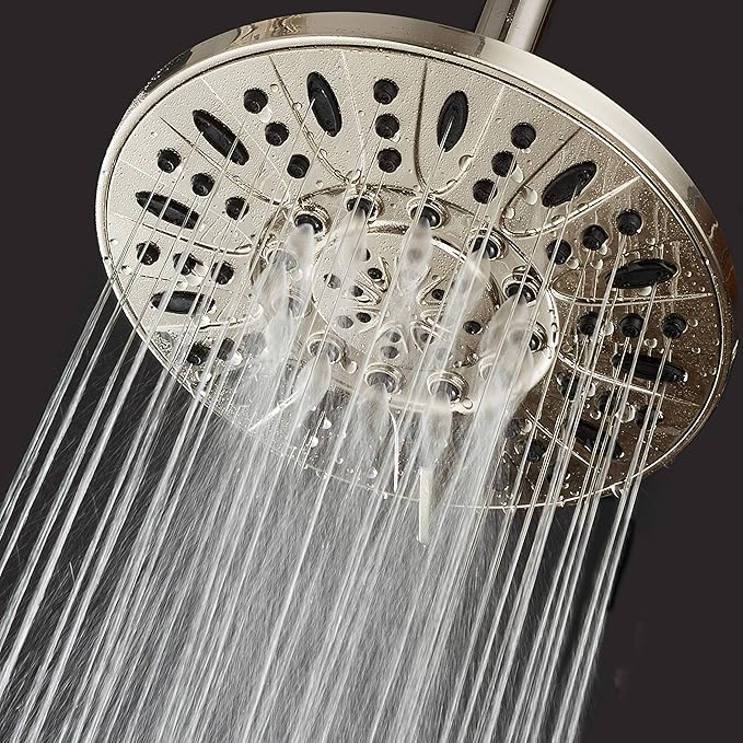 AquaDance BRUSHED NICKEL High Pressure 6-Setting 7" Rain Shower Head – Angle Adjustable, Anti-Clog Showerhead Jets, Tool-Free Installation - USA Standard Certified - Top U.S. Brand