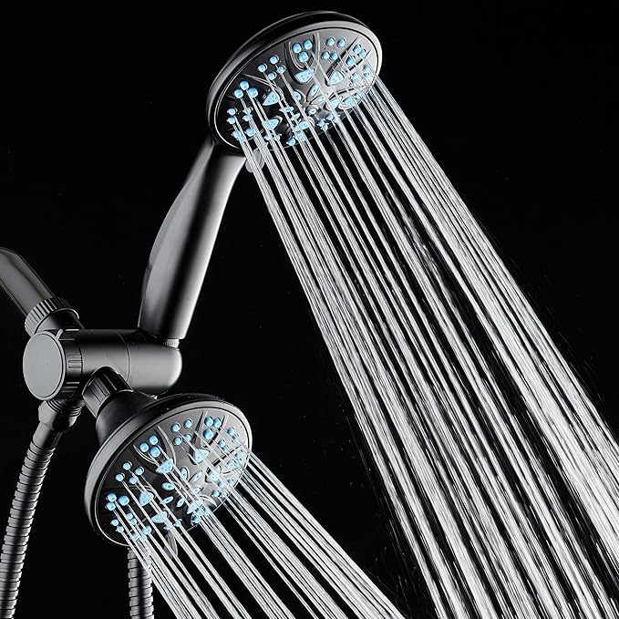 AquaDance Antimicrobial/Anti-Clog High-Pressure 30-setting Dual Head Combination Shower with Microban Nozzle Protection From Growth of Mold, Mildew & Bacteria for a Healthier Shower – Aqua Blue