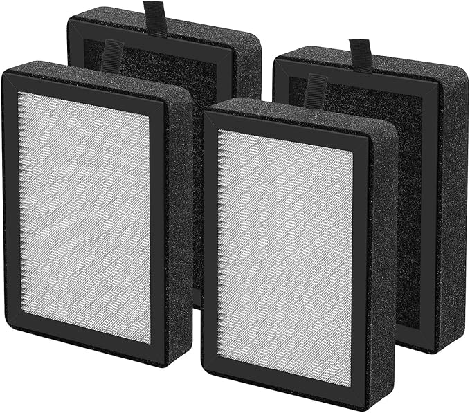 4 Pack LV-H128 Replacement Filter Compatible with LEVOIT LV-H128 / PUURVSAS (HM669A) / ROVACS (RV60) Air Purifier, 3-in-1 HEPA and Activated Carbon Filters, Replace Part #LV-H128-RF