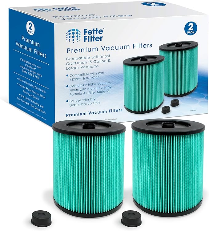 17912 & 9-17912 Hepa Replacement Filter Compatible Craftsman High Efficiency Particle Hepa Filter for Shop Vacuums 5 Gal Plus Part # 17912 & 9-17912 Pack of 2 Includes Filter & Locking Nut