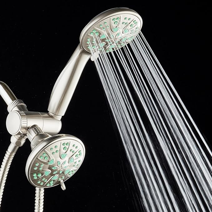 AquaDance Antimicrobial/Anti-Clog High-Pressure 30-setting Dual Head Combination Shower with Microban Nozzle Protection From Growth of Mold, Mildew & Bacteria for a Healthier Shower – Coral Green