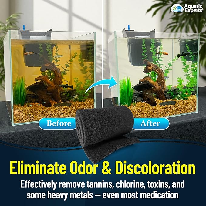 Aquarium Carbon Pad - Cut to Fit Carbon Infused Filter Pad Media for Crystal Clear Fish Tank and Ponds (10.5 Inch Width, 72 Inch Long)