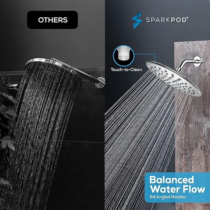 SparkPod 9.5 Inch Large Rain Shower Head - Luxury Rainfall Shower Head - High Pressure Showerhead, Full Body Coverage with Anti-Clog Silicone Nozzles -No Hassle, Easy Install (1/2 NPT, Chrome)