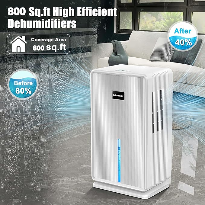 Dehumidifiers for Home, Upgraded 101OZ Dehumidifier (800 sq.ft), Quiet Dehumidifier for Basement, Bedroom, Bathroom, RV, Closet with Auto-off, Sleep Mode, 7 Colorful LED Light, Small Portable, White