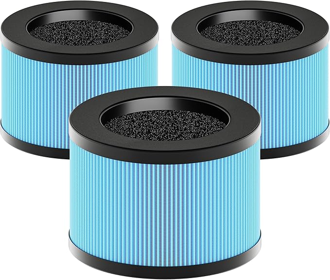 MK01 & MK06 True HEPA Filter Replacement Compatible with Aroeve MK01, MK06, ToLife TZ-K1 and Kloudi DH-JH01 Air Purifier, Standard Version, Blue, 3 Pack