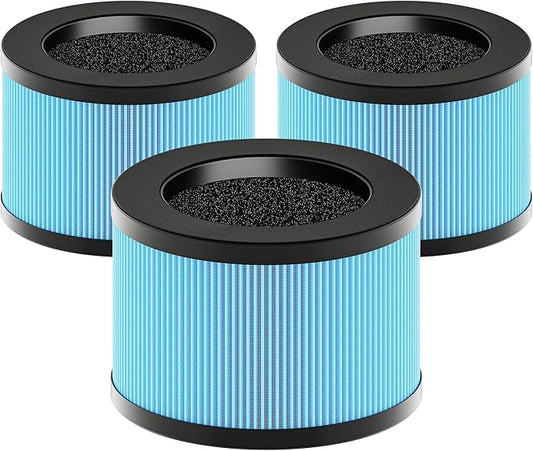 MK01 & MK06 True HEPA Filter Replacement Compatible with Aroeve MK01, MK06, ToLife TZ-K1 and Kloudi DH-JH01 Air Purifier, Standard Version, Blue, 3 Pack