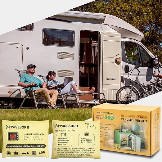 Rechargeable Gun Safe Dehumidifier, 4 Packs 16U Indicating Desiccant Packs with Transparent Window for Storage Reusable Silica Gel Packets Moisture Absorbers Safe Dehumidifier