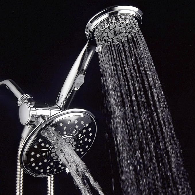 30-Setting Ultra-Luxury 6 inch Rainfall Shower Head & Handheld 3-way Combo with Water Saving Pause Switch and Stainless Steel Hose/Enjoy Separately or Together! Premium All Chrome Finish