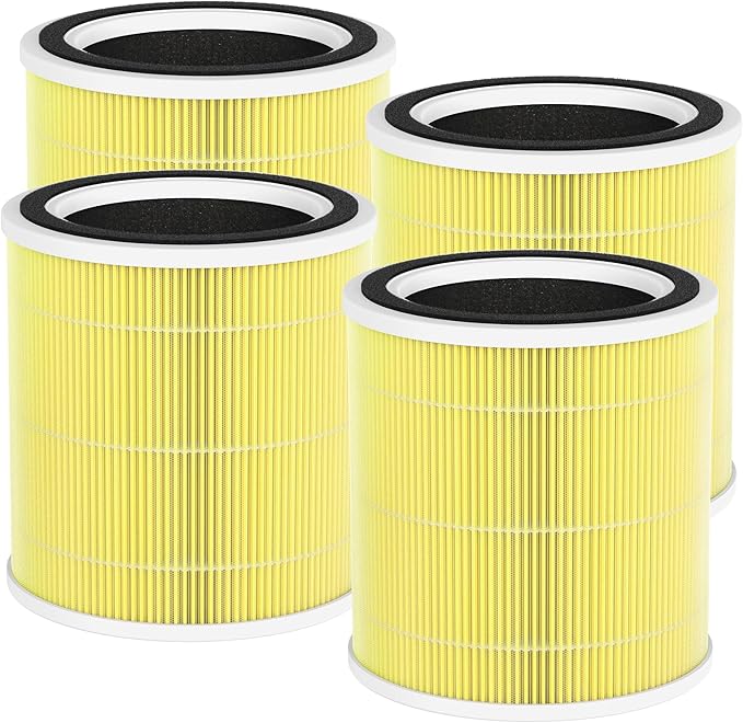 4 Packs AC400 Pet Care Replacement Filters Compatible with Purivortex AC400 Air Cleaner Purifier, with Main Filter and Activated Carbon Filter, Yellow
