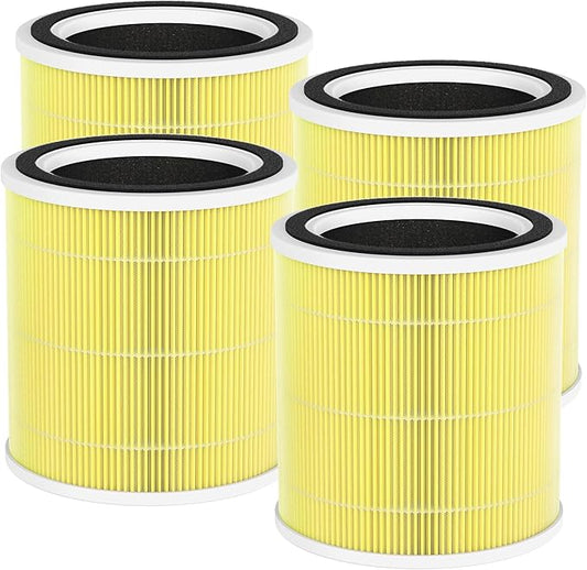 4 Packs AC400 Pet Care Replacement Filters Compatible with Purivortex AC400 Air Cleaner Purifier, with Main Filter and Activated Carbon Filter, Yellow