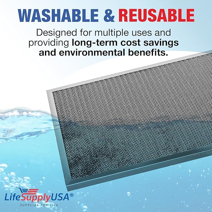 16x25x1 Electrostatic Air Filter, MERV 8, Washable, Reusable Furnace AC/HVAC Filter, Energy Saving, Easy to Clean, Long-Lasting by LifeSupplyUSA