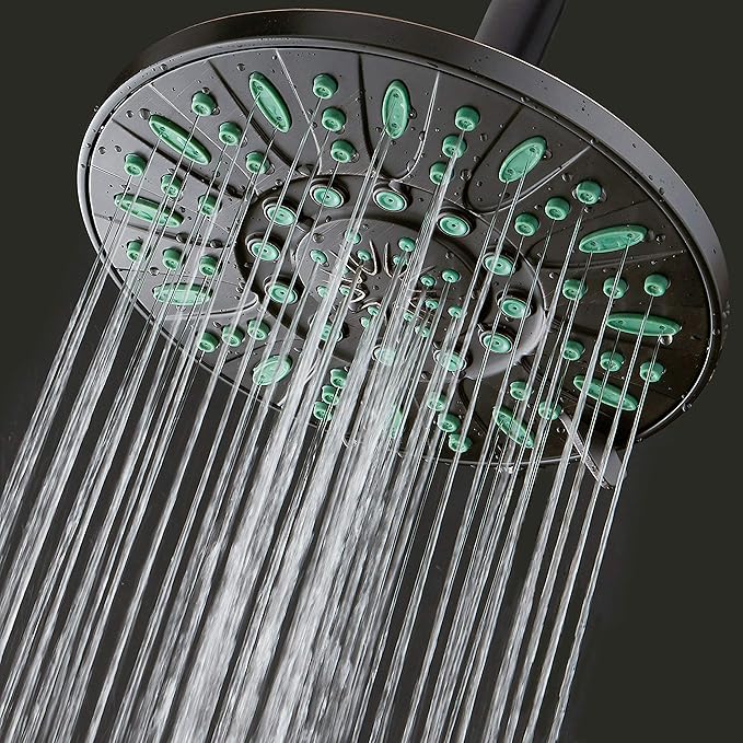 AquaDance 7-inch 6-Setting Rainfall Showerhead with Anti-Microbial Microban Protection from Mold, Mildew, and Bacteria - Clog-Free, Oil-Rubbed Bronze Finish/Coral Green Jets