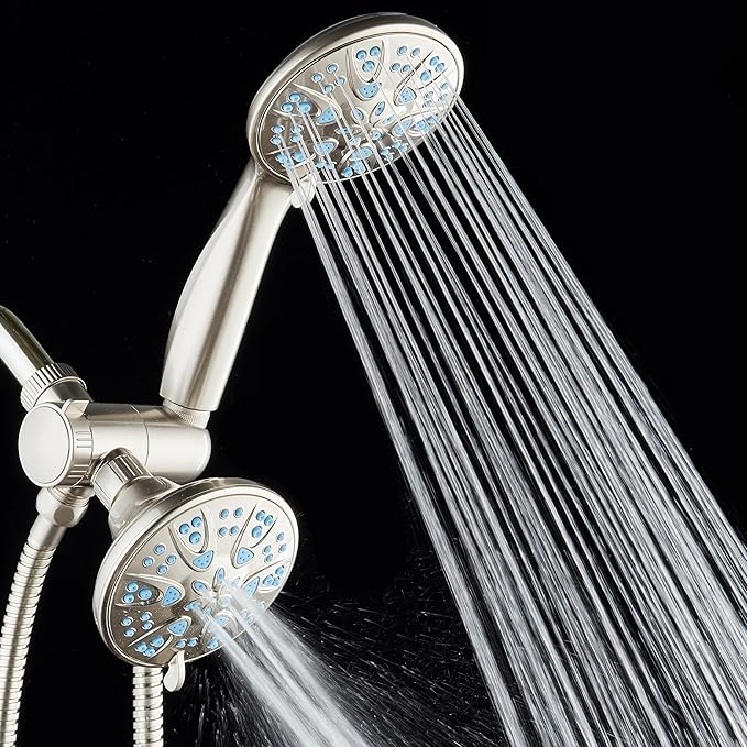 AquaDance Antimicrobial/Anti-Clog High-Pressure 30-setting Dual Head Combination Shower with Microban Nozzle Protection From Growth of Mold, Mildew & Bacteria for a Healthier Shower – Aqua Blue