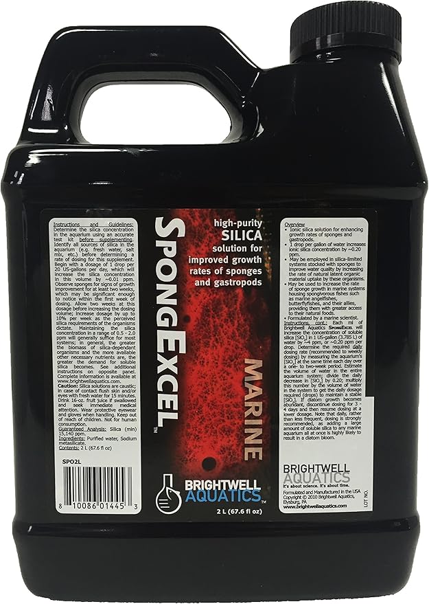 Brightwell Aquatics SpongExcel – Ionic Silica Solution for Marine Sponge & Gastropod Growth in Marine Aquariums, Boosts Water Quality, 2 L