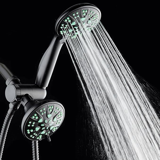 AquaDance Antimicrobial/Anti-Clog High-Pressure 30-setting Dual Head Combination Shower with Microban Nozzle Protection From Growth of Mold, Mildew & Bacteria for a Healthier Shower – Coral Green