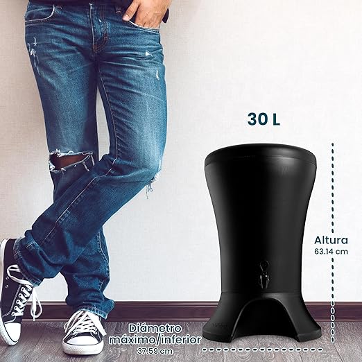 Ecofiltro - Large 7.9 Gallon Mazari Eco-Friendly Polypropylene Water Purifier Dispenser and Filter with Activated Charcoal (Black)