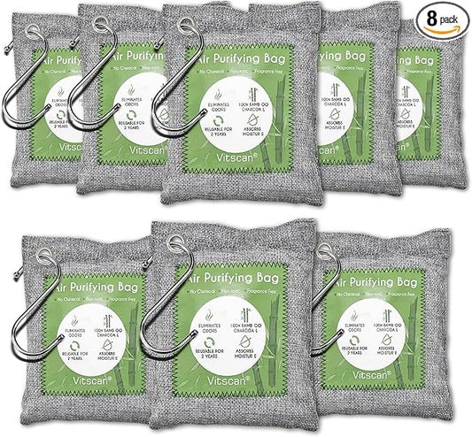 8 Pack Bamboo Charcoal Air Purifying Bag, Activated Charcoal Bags Odor Absorber, Moisture Absorber, Natural Car Air Freshener, Shoe Deodorizer, Odor Eliminators For Home, Pet, Closet, Car
