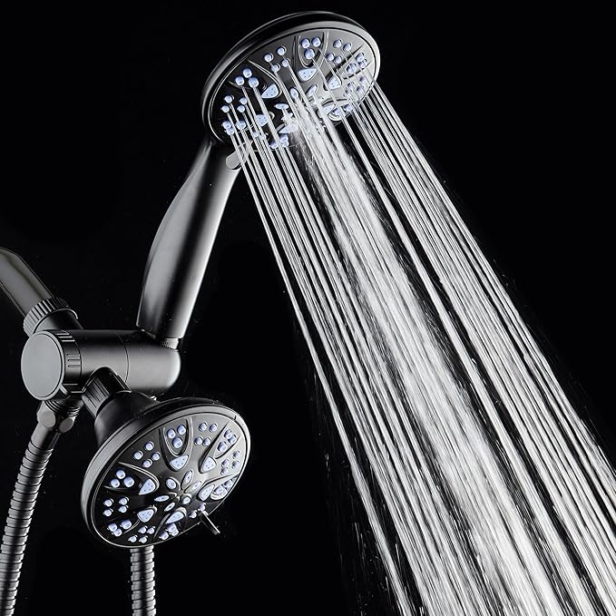 AquaDance Antimicrobial/Anti-Clog High-Pressure 30-setting Dual Head Combination Shower with Nozzle Protection from Growth of Mold, Mildew & Bacteria for a Healthier Shower – Sunset Blue