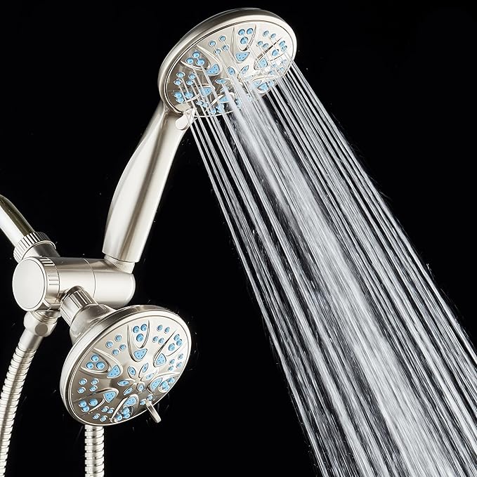 AquaDance Antimicrobial/Anti-Clog High-Pressure 30-setting Dual Head Combination Shower with Microban Nozzle Protection From Growth of Mold, Mildew & Bacteria for a Healthier Shower – Aqua Blue