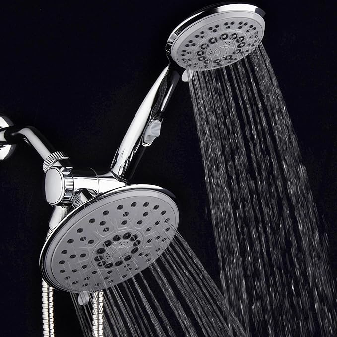 30-Setting 6 Inch Rain Shower Head with Handheld Shower Combo featuring Patented ON/OFF Pause Switch by Hydroluxe - Use Each Showerhead Separately or Both Together! Premium Chrome Finish