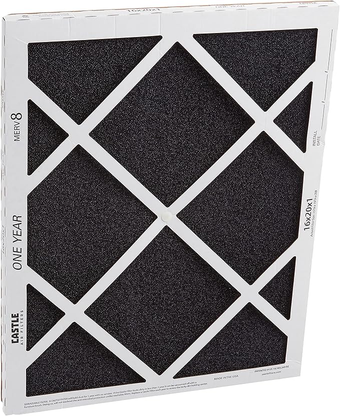 No Toil Castle, One-Year HVAC Furnace Filter, 16” x 20” x 1”, black