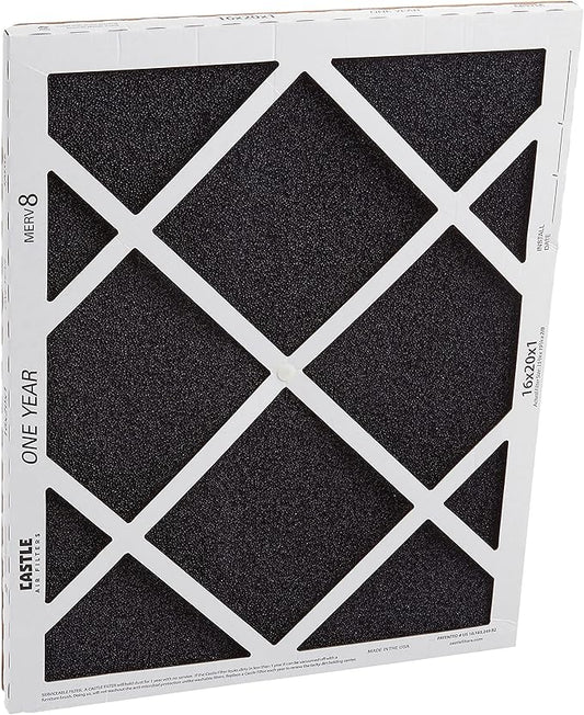 No Toil Castle, One-Year HVAC Furnace Filter, 16” x 20” x 1”, black