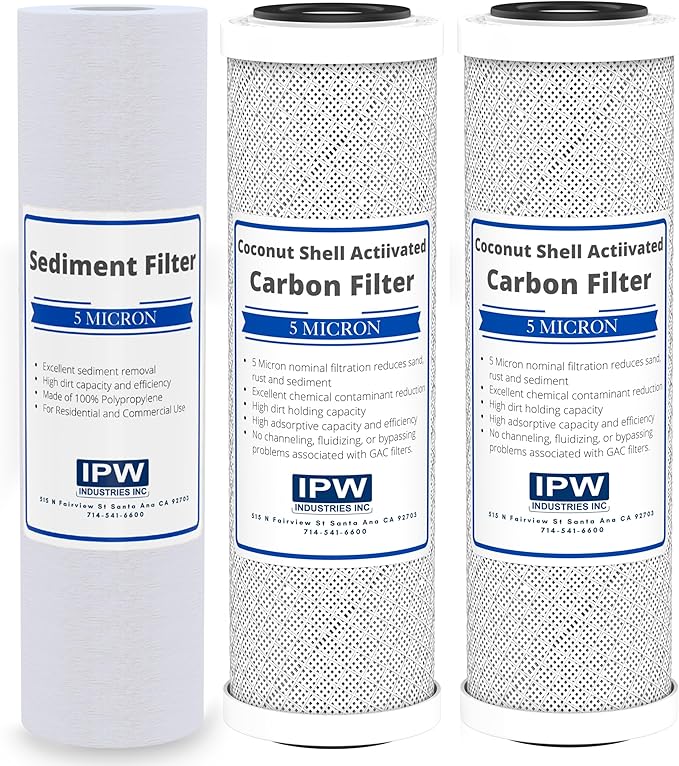 IPW Industries Inc. - Krystal Pure KR10 RO System Replacement Filter Set - Carbon Block, Polypropylene, and Sediment Filters Included - 3 Pack
